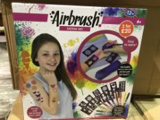 6 X BRAND NEW BOXED AIRBRUSH TATTOO SET. INCLUDES BATTERY OPERATED AIRBRUSH SPRAYER. CONTAINS 10 x