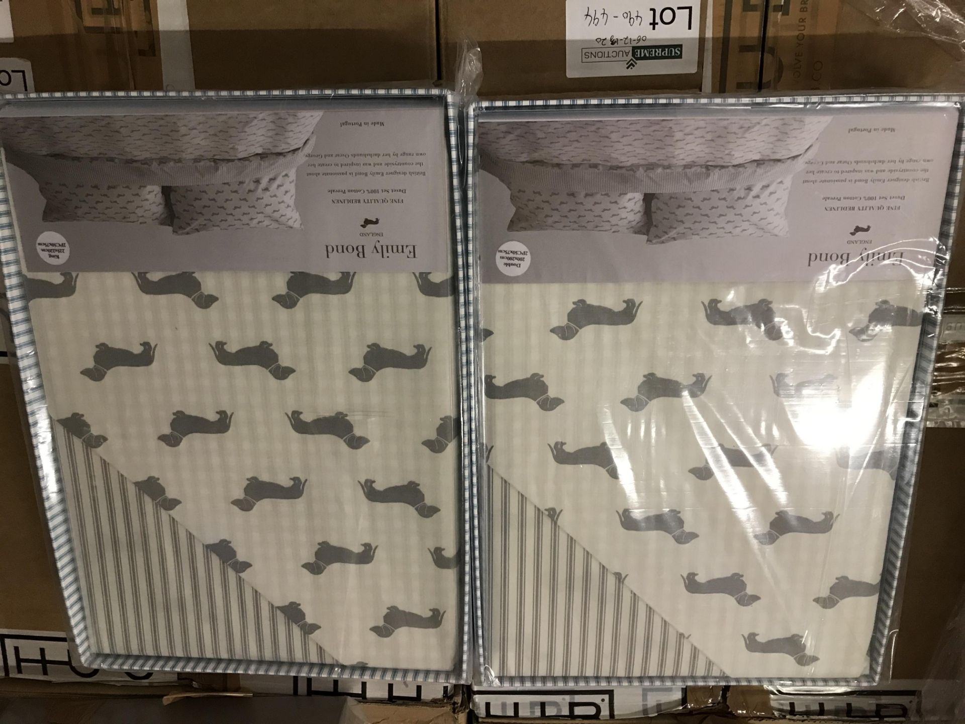 BRAND NEW EMILY BOND DOUBLE DUVET COVER SET WITH DACHSHUND DETAIL COLOUR GREY