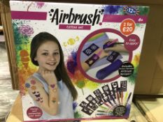 6 X BRAND NEW BOXED AIRBRUSH TATTOO SET. INCLUDES BATTERY OPERATED AIRBRUSH SPRAYER. CONTAINS 10 x