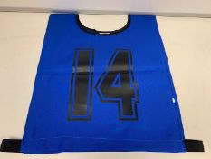 30 X BRAND NEW GREEN POLYESTER BLUE RUGBY BIBS NUMBERED 1-15
