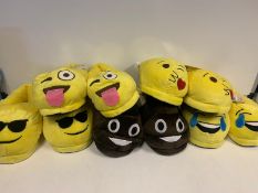 12 X BRAND NEW BOXED EMOJI SLIPPERS IN VARIOUS STYLES