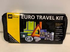 8 x NEW AA CAR ESSENTIALS EURO TRAVEL KIT. INCKUDES: HAZARD WARNING TRIANGLE, MAGNETIC GB SIGN,