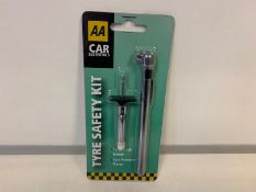 192 x NEW AA CARE TYRE SAFETY KITS. TYRE DEPTH GAUGE & TYRE PRESSUE GAUGE.