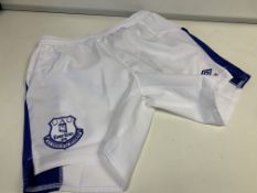 50 X BRAND NEW OFFICIAL EVERTON WHITE AND BLUE CHILDRENS SHORTS