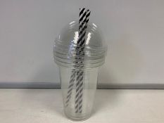 144 x NEW PACKS OF 4 SMOOTHIE CUPS WITH LID & PAPER STRAWS. RRP £2.99 PER PACK