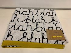 15 X BRAND NEW BOXED DONNA WILSON BLAH BLAH BATH TOWELS BLACK AND WHITE 70 X 125CM RRP £24 EACH