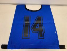 45 X BRAND NEW GREEN POLYESTER BLUE RUGBY BIBS NUMBERED 1-15