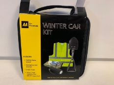 8 x NEW AA CAR ESSENTIALS WINTER CAR KITS. INCLUDES: HI-VIZ VEST, TORCH, SNOW SHOVEL & EMERGENCY