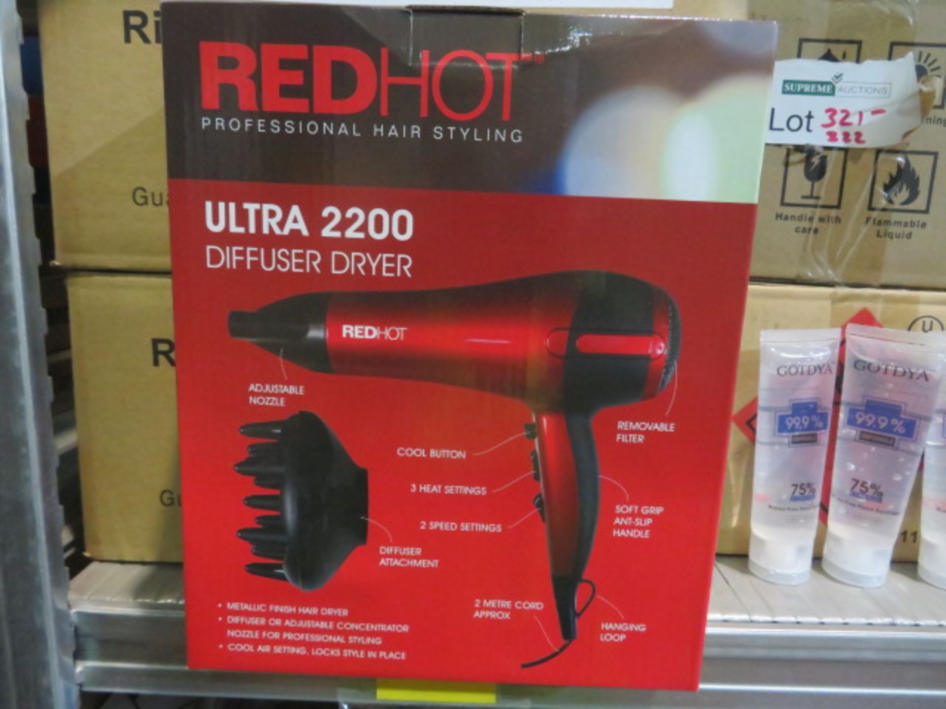 RED HOT PROFESSIONAL HAIR STYLING ULTRA 2200 DIFFUSER HAIR DRYER