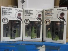 3 X INTEMPO MODERN DESIGN SUPREME SOUND ALUMINIUM EARPHONES