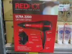 RED HOT PROFESSIONAL HAIR STYLING ULTRA 2200 DIFFUSER HAIR DRYER