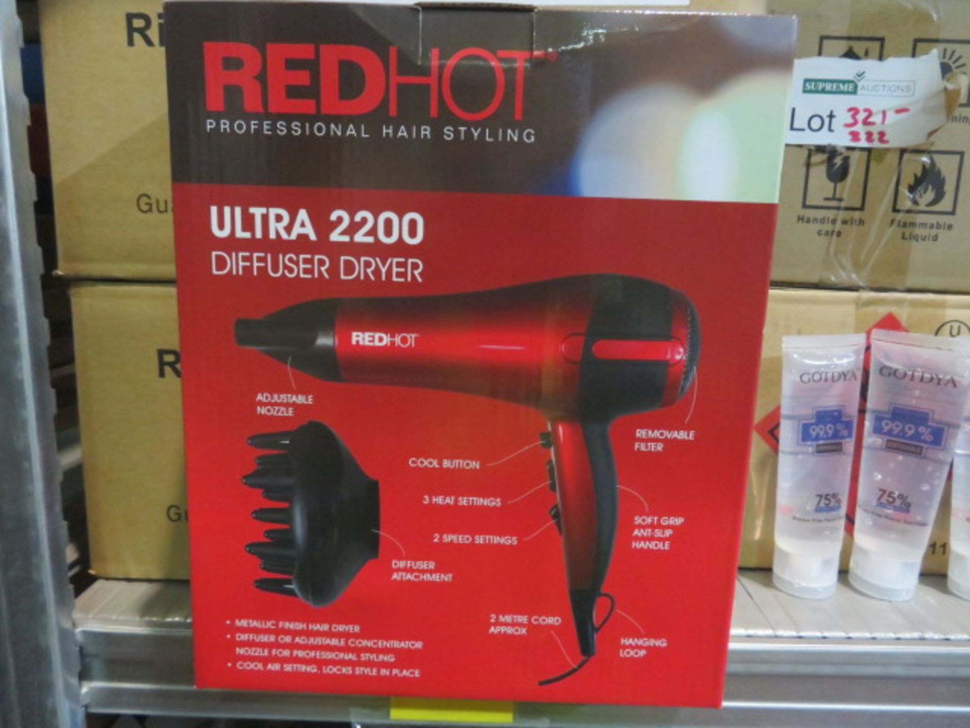 RED HOT PROFESSIONAL HAIR STYLING ULTRA 2200 DIFFUSER HAIR DRYER