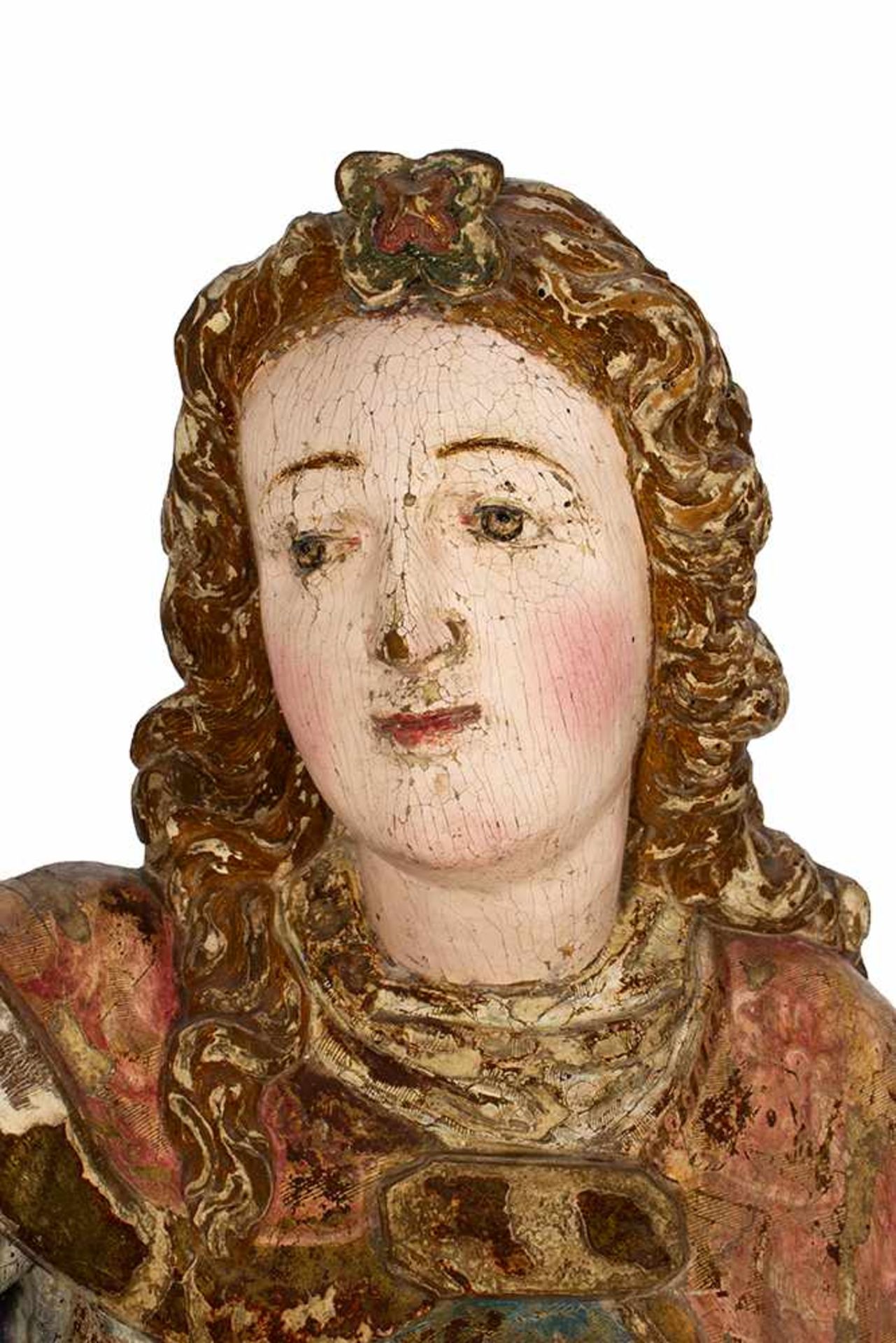Escuela castellana del siglo XVI. "Ángel de la guarda con Niño"Escultura en madera tallada y poli - Image 2 of 5