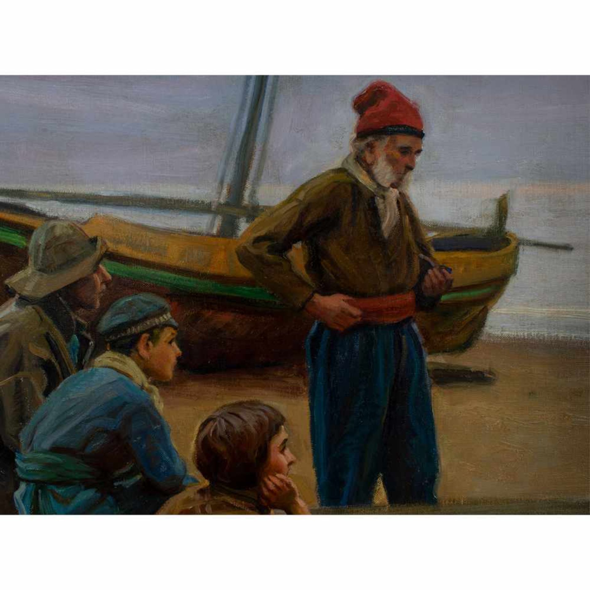 Dionís Baixeras (Barcelona, 1862-1943) "Marineros en la playa".Dionís Baixeras (Barcelona, 18 - Bild 2 aus 5