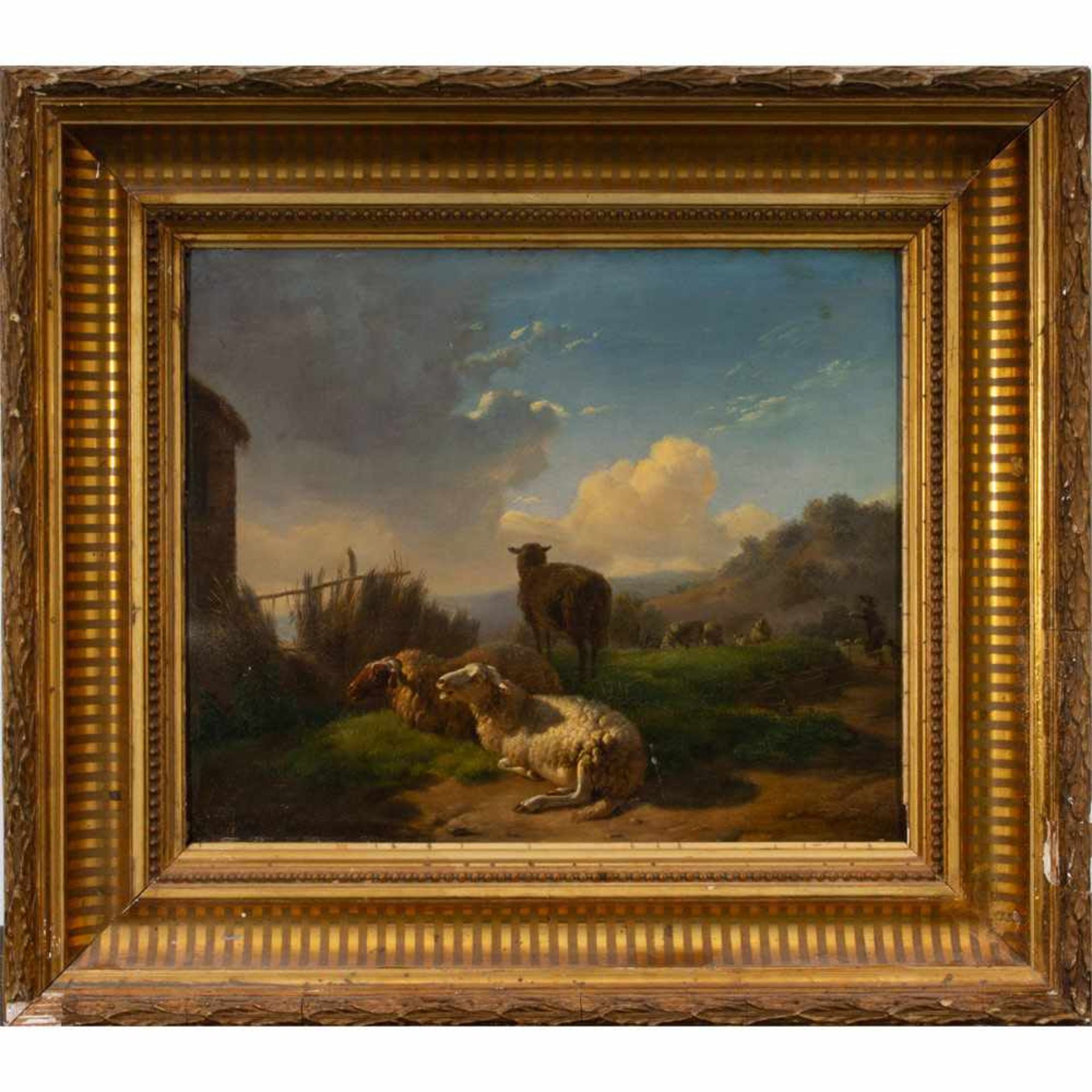 Balthasar Paul Ommenganck (Amberes, 1755-1826) "Paisaje con rebaño".Balthasar Paul Ommenganck