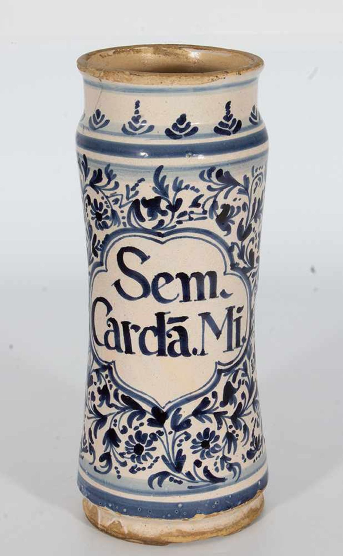 Albarelo en cerámica catalana de influencia francesa del siglo XVIII.Albarelo en cerámica cat