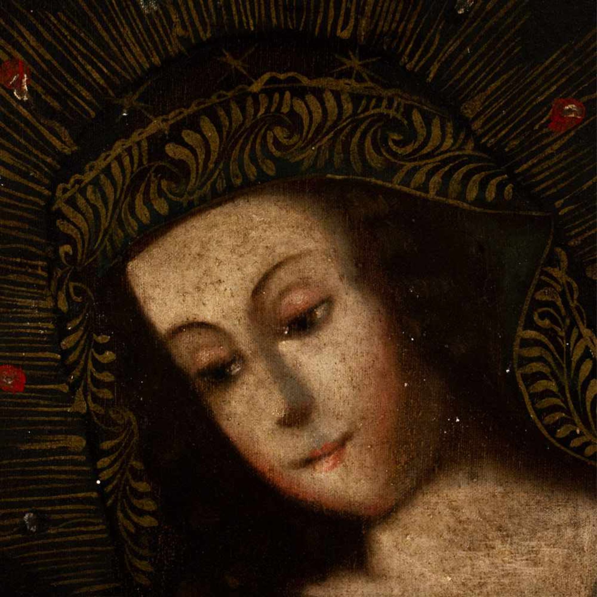 Escuela cuzqueña del siglo XVIII."Virgen con Niño".Escuela cuzqueña del siglo XVIII."Virgen - Image 3 of 3