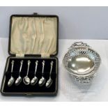 Asprey silver sweet dish and boxed set of silver tea spoons