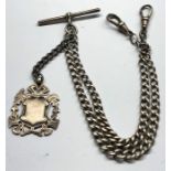 Antique silver double albert watch chain and fob weight approx 33g