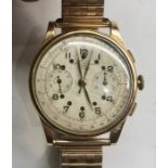 Vintage 18ct gold centre second chronograph gents wristwatch chronograph swiss watch works and ticks