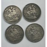 4 Victorian 1889 silver crowns