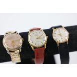 3 Vintage Gents Gold Tone wristwatches Hand-Wind Automatic Inc Benrus, Mondaine