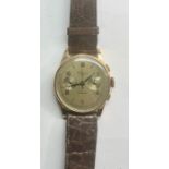 Vintage 18ct gold centre second chronograph gents wristwatch Aure ole chronograph swiss watch works