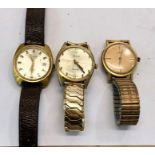 3 Vintage Gents Gold Tone WRISTWATCHES Hand-Wind Automatic WORKING Inc Milus Etc