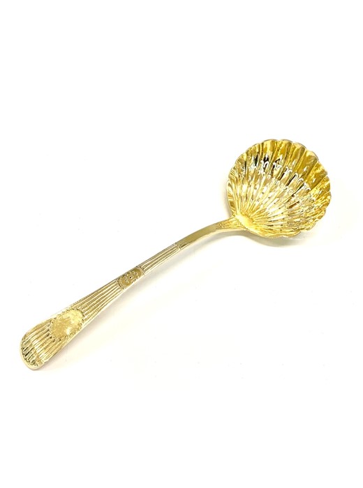 Georgian silver sifter spoon full London silver hallmarks with gold giltmeasures approx 19cm log spo