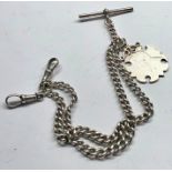 Antique silver double albert watch chain and coin fob weight approx 45g