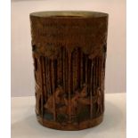 Japanese bamboo brush pot measures approx height 17.5cm diameter 11.5cm