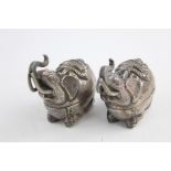 Pair of stamped 900 silver elephant shaped trinket boxes (109g)