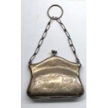 Antique silver purse Birmingham silver hallmarks measures approx 90mm by 78mm not including chin fit