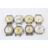 8 x Vintage gents wristwatch heads Inc Services, Timex Etc