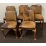 5 Leather wallnut backed chairs