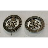 2 x WW1 .925 STERLING SILVER Wound BADGES w/ Original Pins (20g)