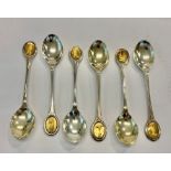 6 x Vintage 1976 Hallmarked .925 STERLING SILVER Spoons w/ Gold Plate Birds 164g