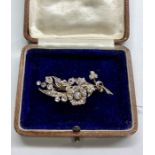 Antique old cut diamond Brooch diamonds set all over largest measures approx 3mm dia in floral desig