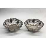Pair of antique silver pierced sweet dishes Birmingham silver hallmarks each measures approx 12.5cm