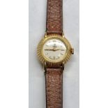 Vintage 18ct gold ladies Rolex Tudor wristwatch comes on old leather strap watch is in good conditio