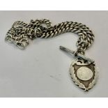 Vintage .925 Sterling Silver Graduated ALBERT WATCH CHAIN & Shield Fob (49g)