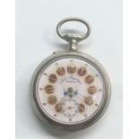 Antique Doxa coloured enamel dial Goliath pocket watch dial is in good condition nickel case missing