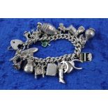 Vintage 1970s 925 Sterling Silver charm bracelet with heart padlock clasp (67g)