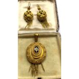 Victorian brooch and earring suite yellow metal one earring missing tassel drops brooch measures app