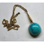 9ct gold mounted matrix turquoise pendant and chain stone measures approx 18mm by 15mm full 9.375 go