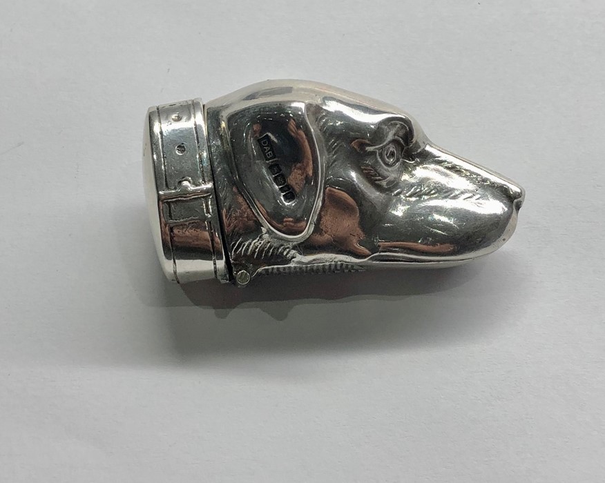 Hallmarked silver dogs head pill box full london silver hallmarks measures approx 53mm long