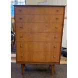 6 draw Teak chest, graduated draws measures approx width 30" depth 16" height 46"