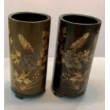 2 Japanese lacquered brush pots each measures approx 6cm diameter height 13cm