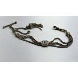 Antique Victorian Silver & enamel Albertina pocket watch chain with tassel measures approx 22cm long