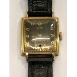 Vintage 9ct gold j.w.Benson gents wristwatch hallmarked 9ct dennison case measures approx 26mm sq n